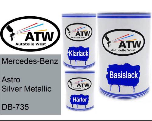 Mercedes-Benz, Astro Silver Metallic, DB-735: 500ml Lackdose + 500ml Klarlack + 250ml Härter - Set, von ATW Autoteile West.